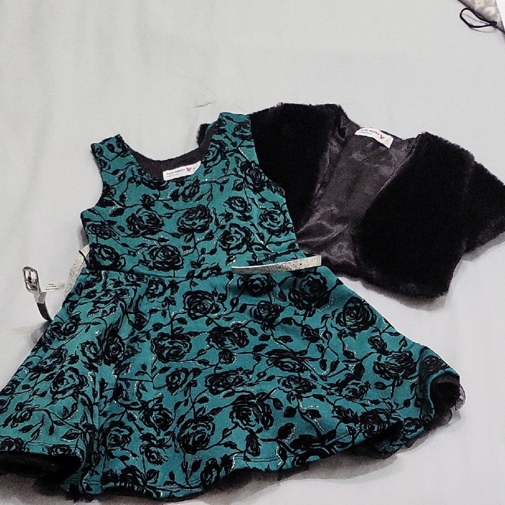 Knitworks Teal and Black Floral Kids Matching Set
